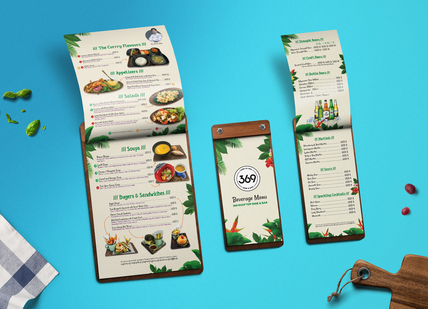 369 Dine & Bar — menu design by Media Lane